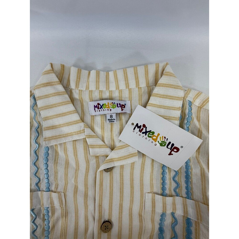 Mixed Up Clothing Boys Bordado Short Sleeve Button Down Shirt Yellow/white Sz 8 - Picture 5 of 5